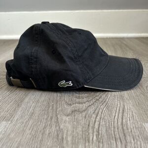 Lacoste Military Style Hat Black Adjustable Back Strap Embroidered Canvas Cap